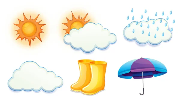 Météo ensoleillée, nuageuse et pluvieuse — Image vectorielle