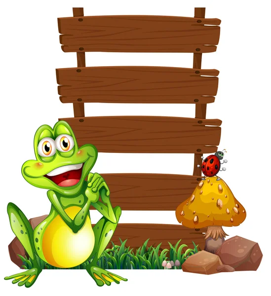 A smiling frog in front of the empty signboards — Stock Vector