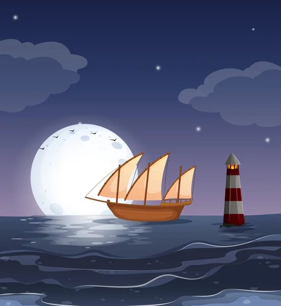 Деревянная лодка в океане — стоковый вектор