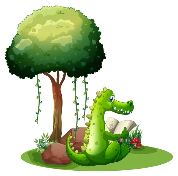 A crocodile reading beside the tree — Stock Vector