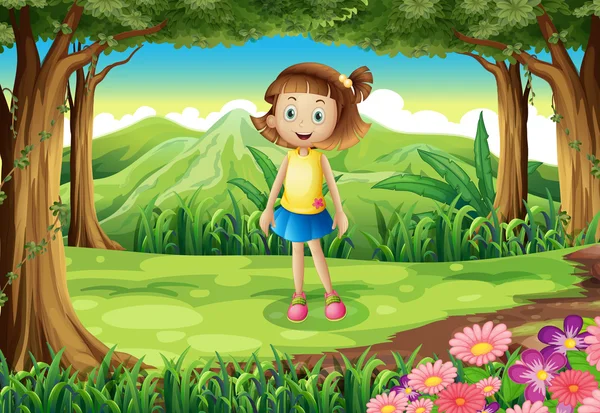 A smiling little girl at the forest — Stock Vector