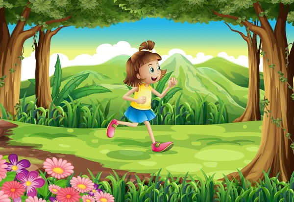 A girl running at the forest — Stock Vector