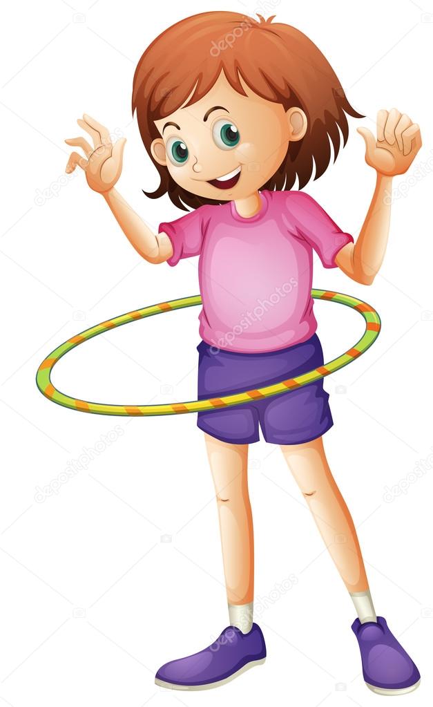 A young girl playing hulahoop