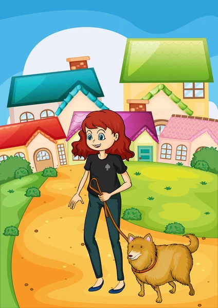 A lady walking with her pet — Stock Vector