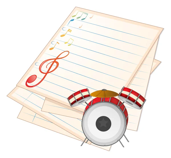 An empty music paper with a drum — Stock Vector