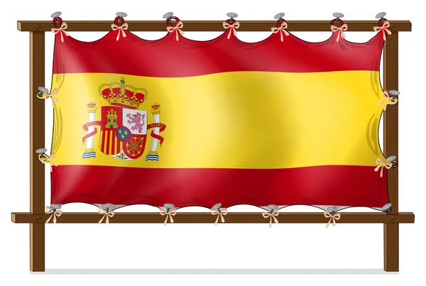 The flag of Spain attached to the wooden frame — Stock Vector