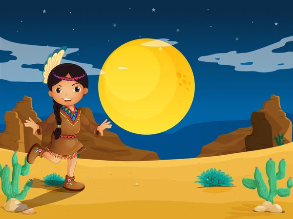 A young Indian girl at the desert — Stock Vector