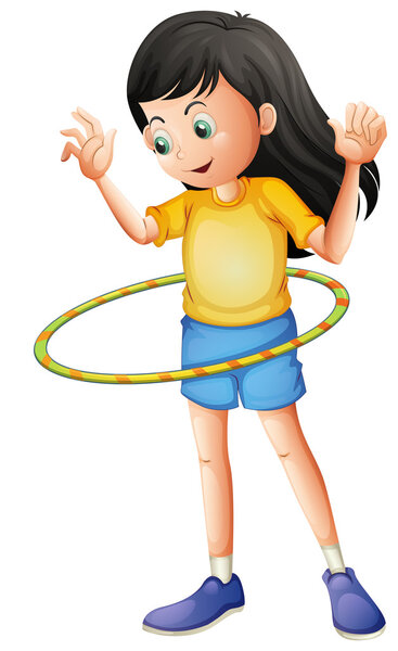 A young girl playing with a hulahoop