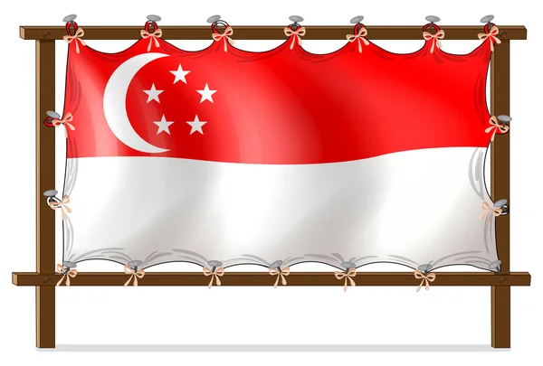 The flag of Singapore attached to the wooden frame — Stock Vector