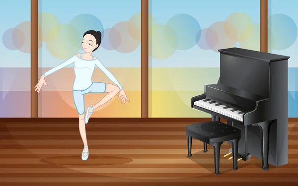 En balettdansös i studion med ett piano — Stock vektor
