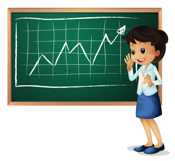 A woman explaining the graph — Stock Vector