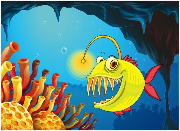 A cave with a piranha — Stock Vector