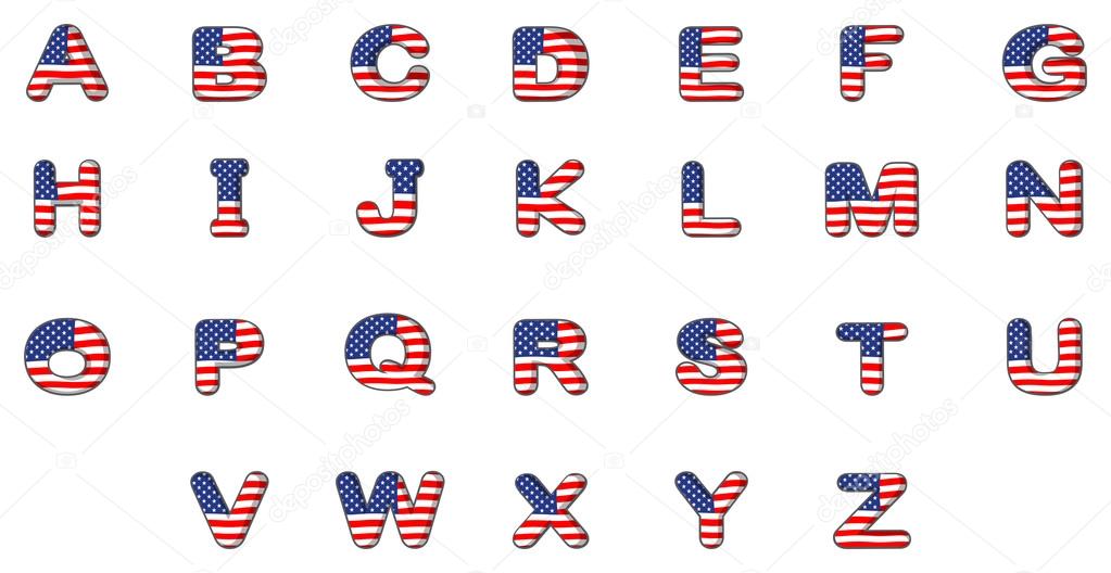 Letters of the alphabet with the American flag