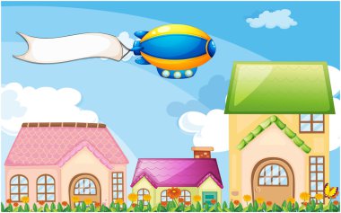 bir balon Köyü boş bir afiş ile yukarıda