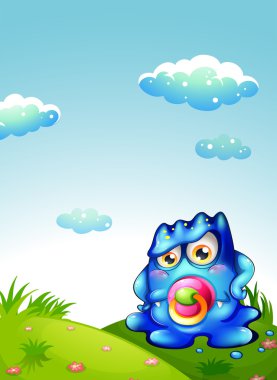 Tepeden bir bebek mavi canavar