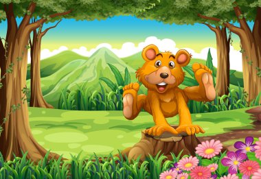 oynak bir boz ayı ile kütük樱桃番茄、 大蒜和香料孤立的白色背景上