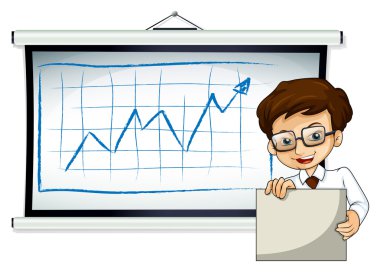 Beyaz tahta önünde mutlu bir iş adamı