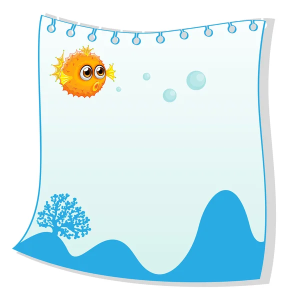 An empty paper template with a puffer fish — Stock Vector