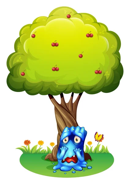 A sad monster under the cherry tree — Stock Vector