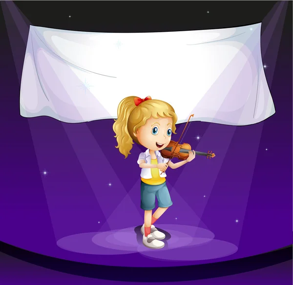 A girl performing at the stage with an empty banner — Stock Vector