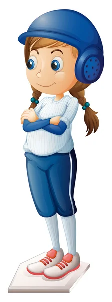青い制服を着た女性の野球選手 — ストックベクタ