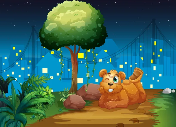 A happy brown bear at the pathway — Stock Vector