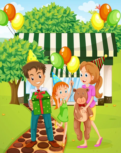 Szczęśliwą rodziną świętować poza domem — Wektor stockowy