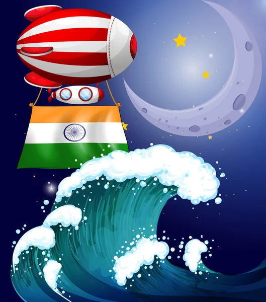 球囊导管与印度上方巨大的海浪的旗 — 图库矢量图片
