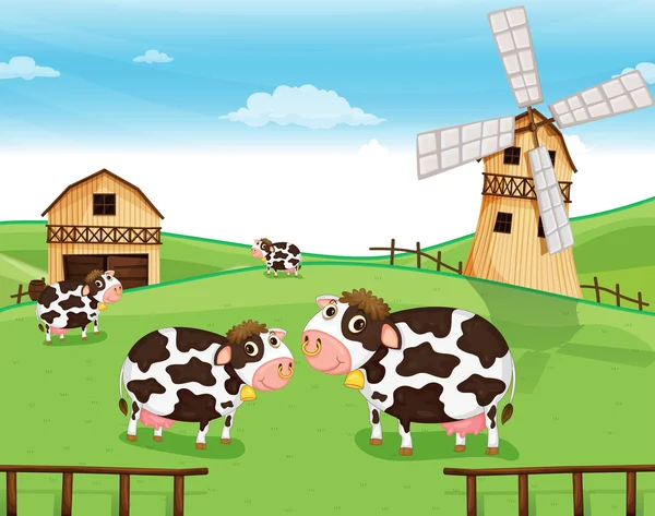 Cabras na fazenda com um moinho de vento —  Vetores de Stock