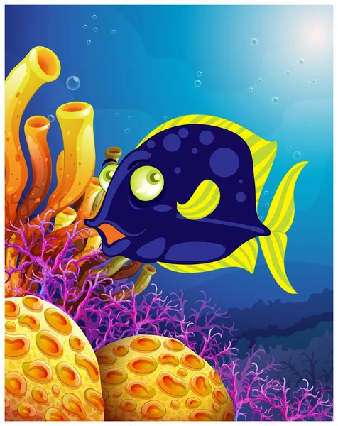 A fish near the beautiful corals — Stock Vector