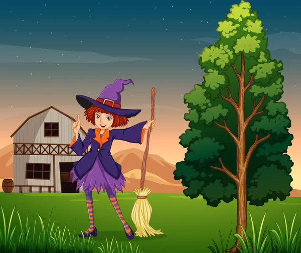 A pretty witch at the farm — Stock Vector