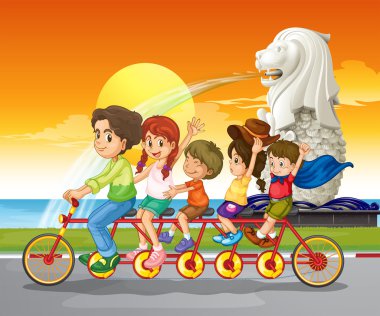 merlion heykeli yakın aile Bisiklet