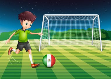 A boy kicking the ball with the flag of Mexico vector A boy kicking the ball with the flag of Mexico vector