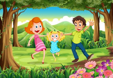 mutlu bir aile ile orman