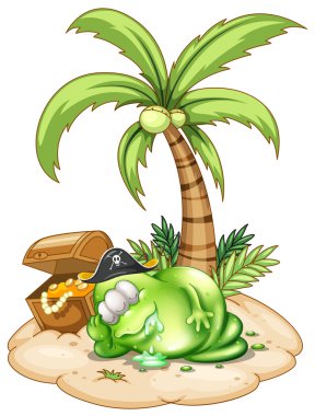 Hindistan cevizi ağacı altında uyuyan bir korsan canavar