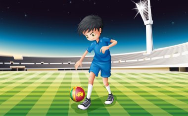 A boy kicking the ball with the flag of Sri Lanka clipart