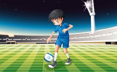 A soccer player kicking the ball with the flag of Israel vector A soccer player kicking the ball with the flag of Israel vector