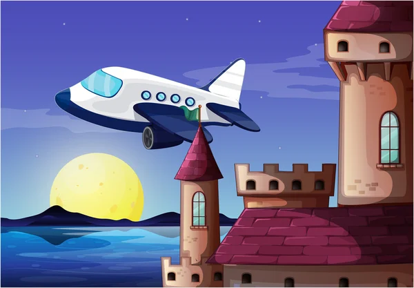 Un avion près du château — Image vectorielle