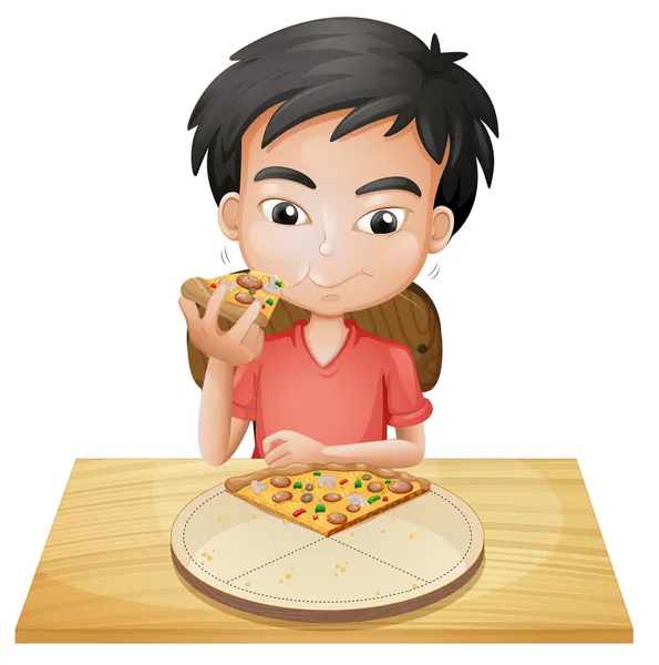 Хлопчик їсть піцу — стоковий вектор