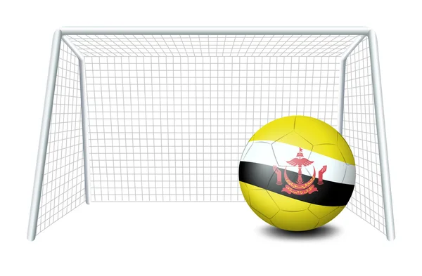 Un ballon de football près du filet avec le drapeau du Brunei — Image vectorielle