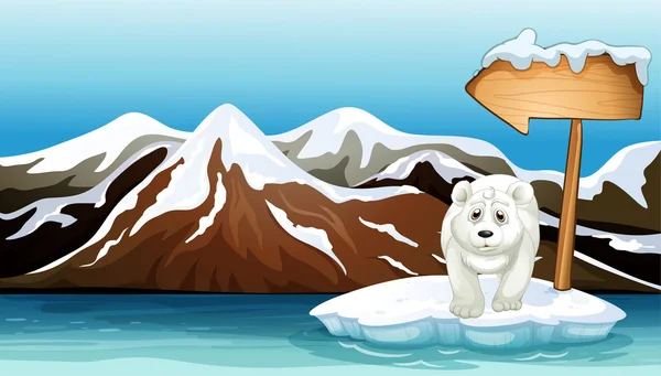 Een ijsbeer boven de ijsberg met een uithangbord — Stockvector