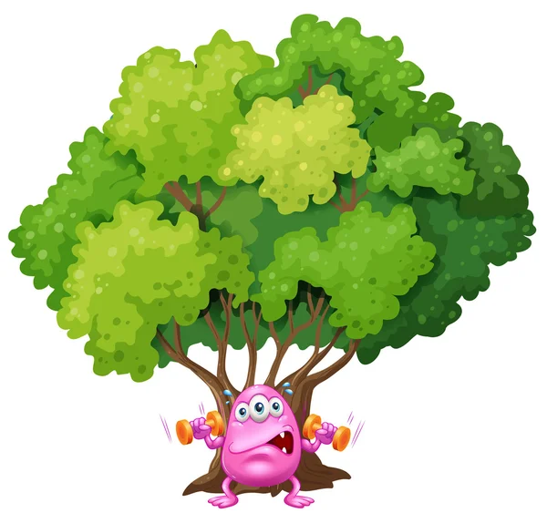 Un monstruo rosa ejercitándose bajo el árbol — Archivo Imágenes Vectoriales