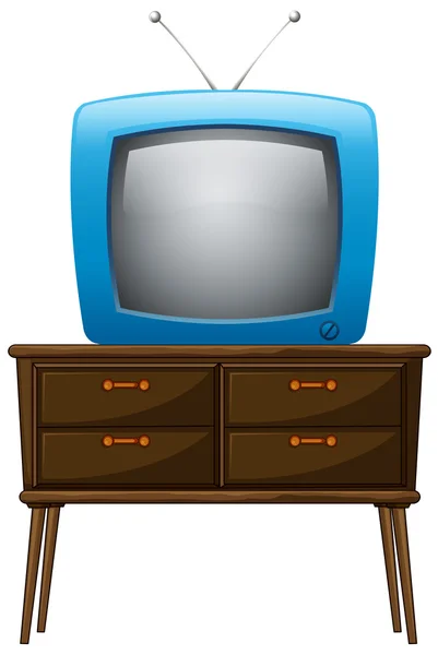 Een televisie boven de houten tafel — Stockvector