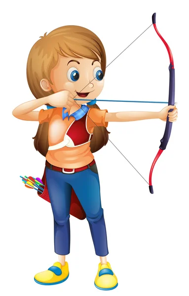 Una joven jugando al tiro con arco — Vector de stock