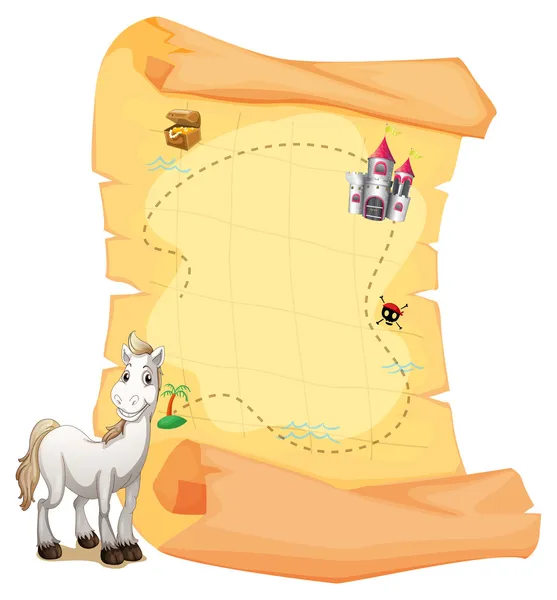 Beyaz bir at ve bir define haritası — Stok Vektör