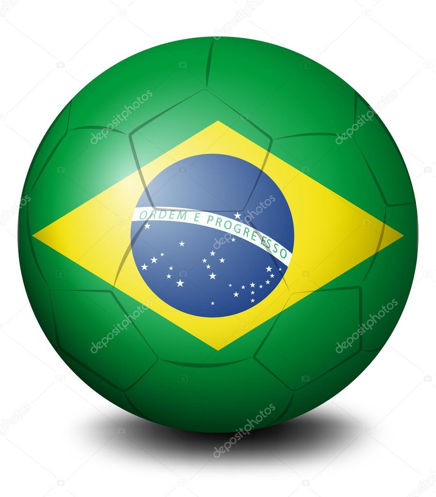 A soccer ball with the flag of Brazil