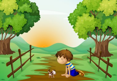 genç bir çocuk ve onun hayvan sokak ortasında