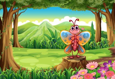 Orman, güdük yukarıda bir kelebek