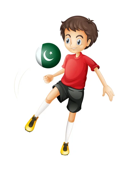 Un niño usando la pelota con la bandera de Pakistán — Vector de stock