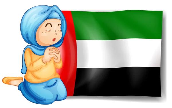 Una niña frente a la bandera de los Emiratos Árabes Unidos — Archivo Imágenes Vectoriales